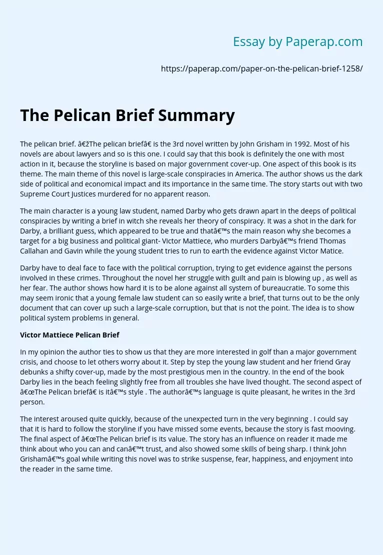 The Pelican Brief Summary