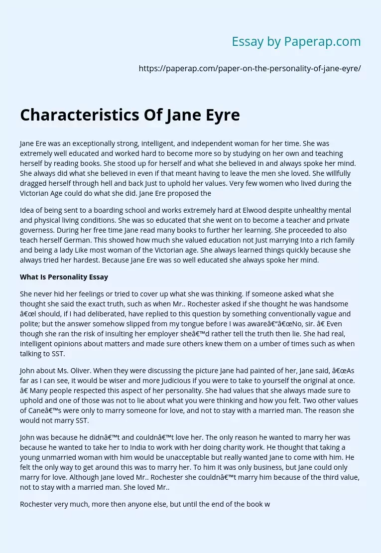 Characteristics Of Jane Eyre