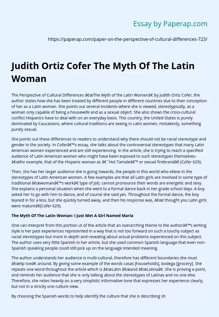 Judith Ortiz Cofer The Myth Of The Latin Woman
