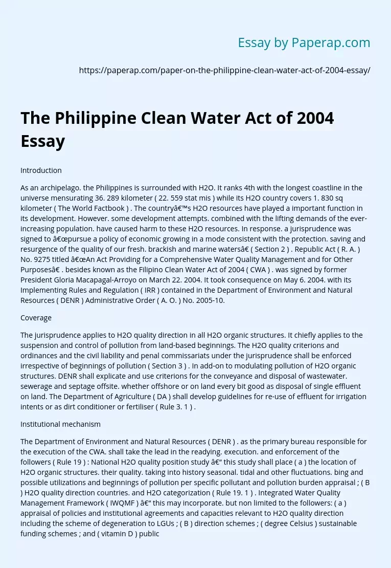 The Philippine Clean Water Act of 2004 Essay