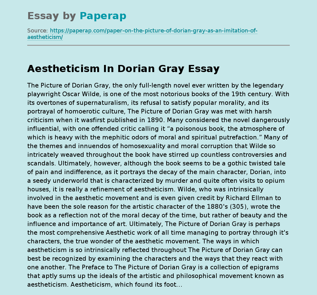 Aestheticism In Dorian Gray