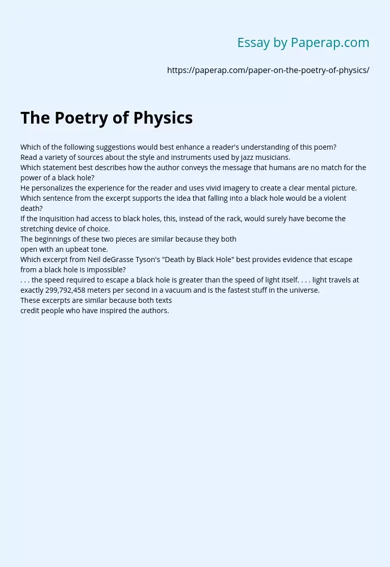 The Poetry of Physics