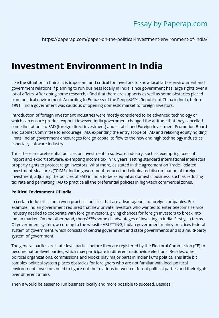Investment Environment In India