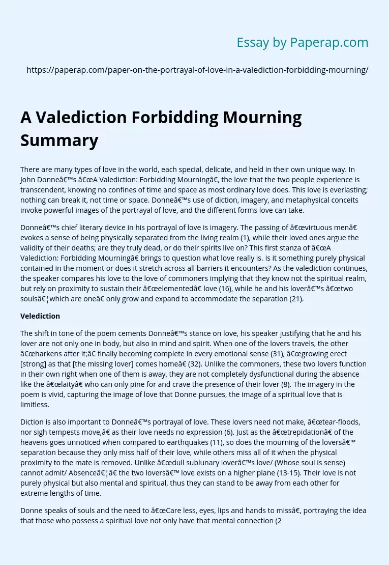 A Valediction Forbidding Mourning Summary
