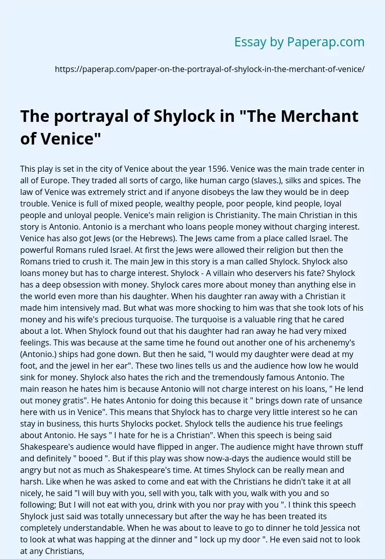 The portrayal of Shylock in "The Merchant of Venice"