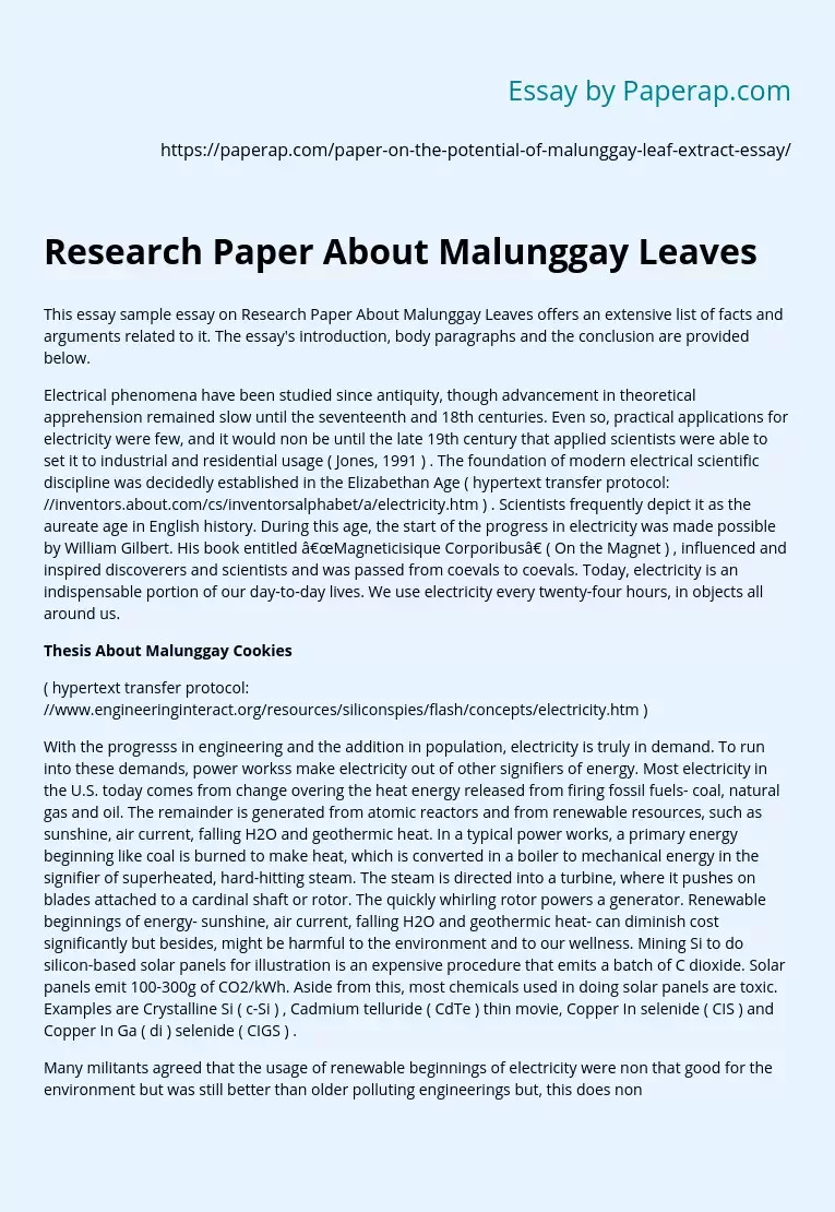 Research Paper About Malunggay Leaves
