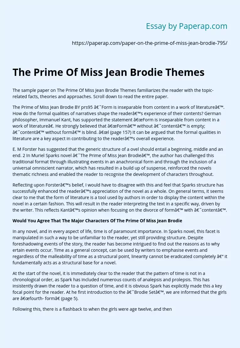 The Prime Of Miss Jean Brodie Themes