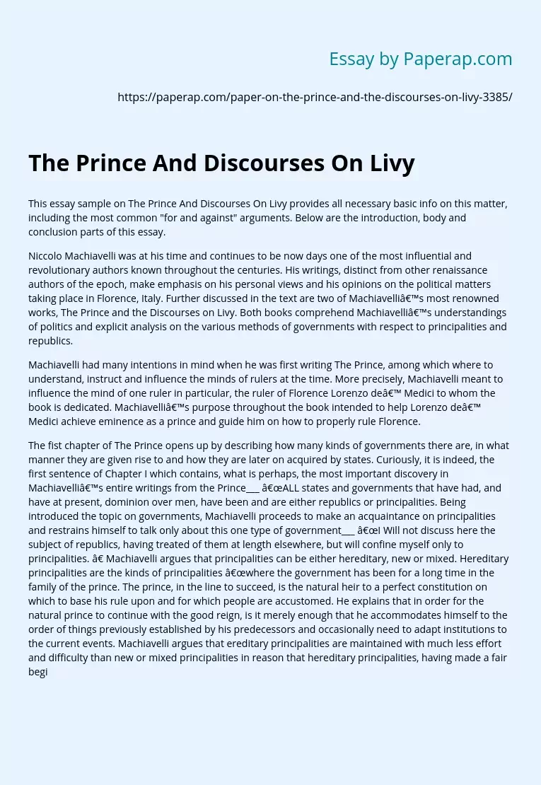 The Prince And Discourses On Livy