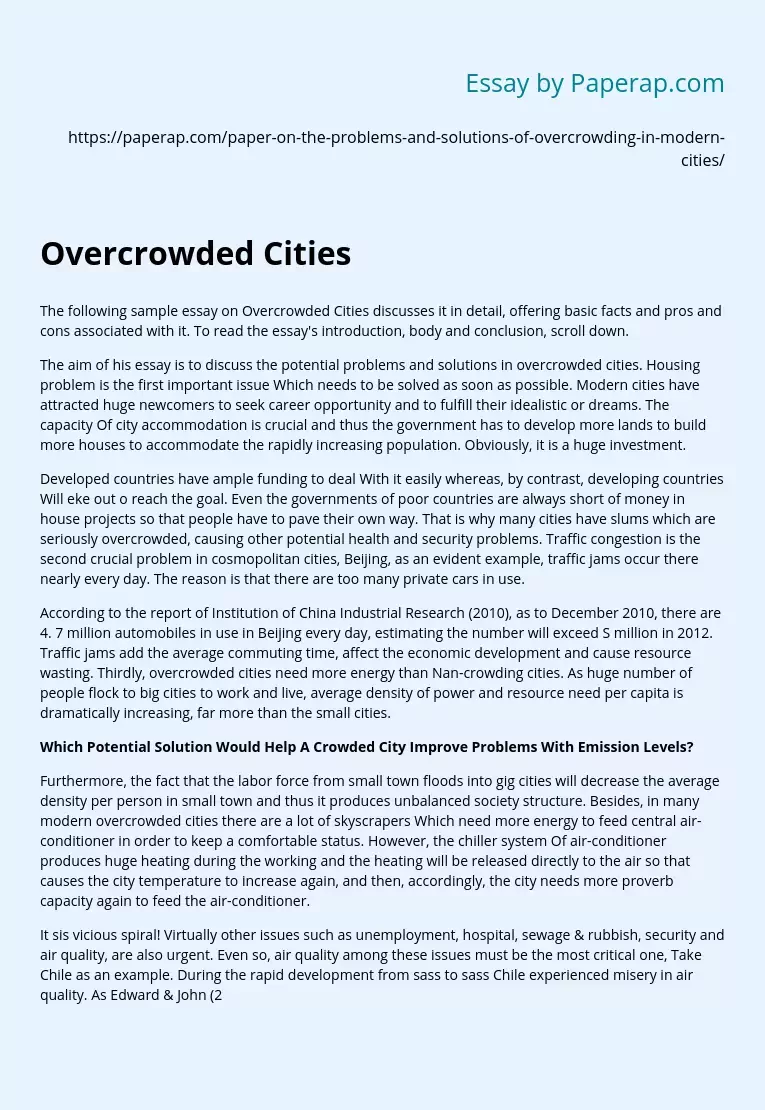 Problems and Solutions of Overcrowded Cities