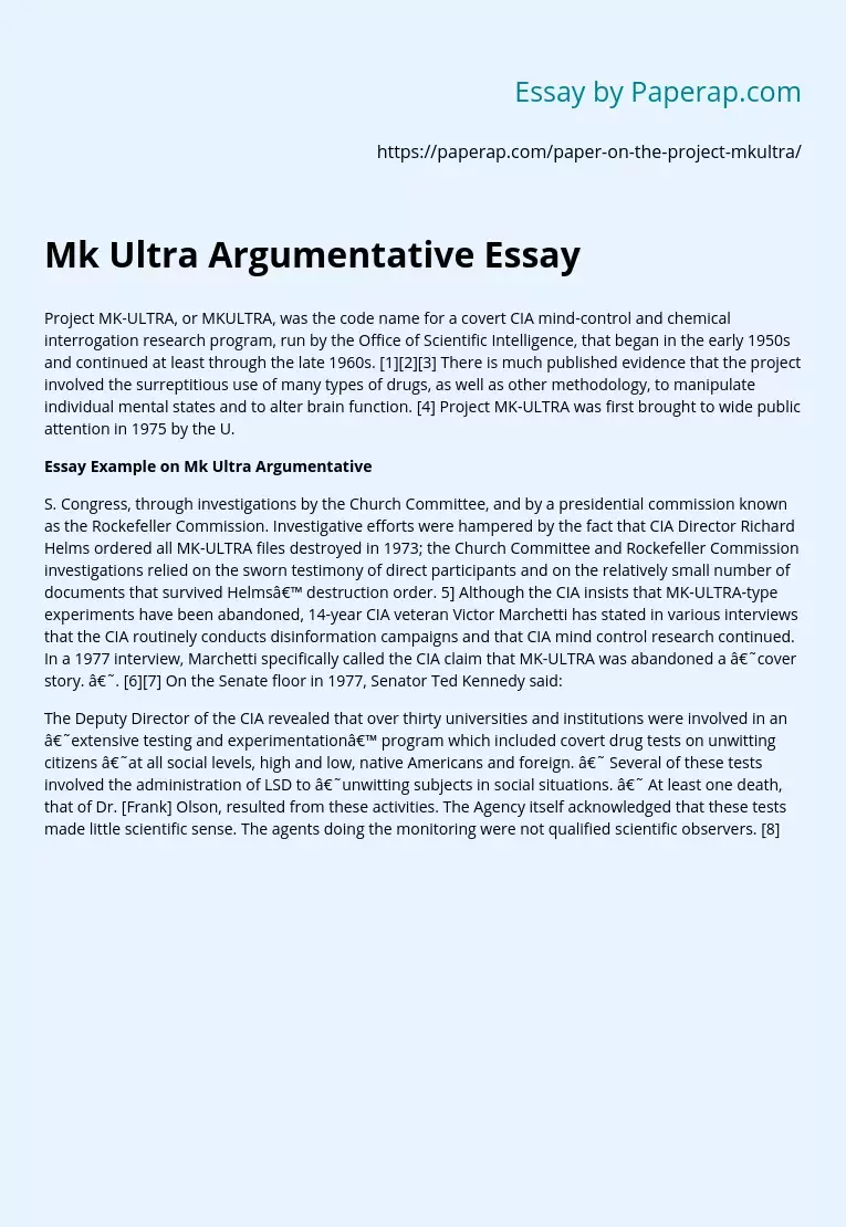 Mk Ultra Argumentative Essay