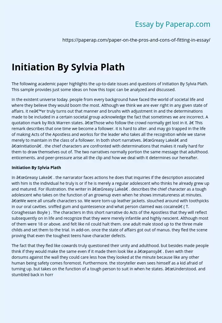 Initiation By Sylvia Plath