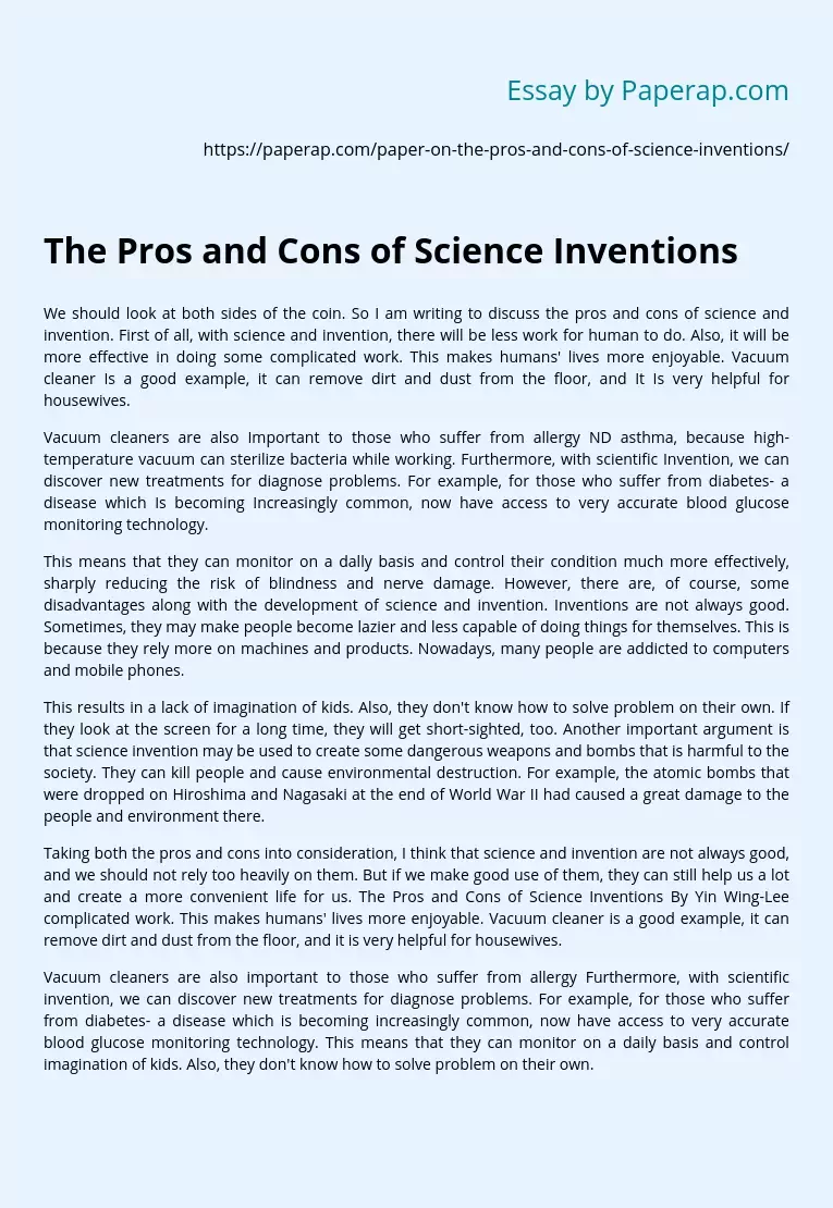 The Pros and Cons of Science Inventions