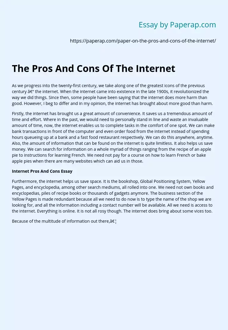 The Pros And Cons Of The Internet