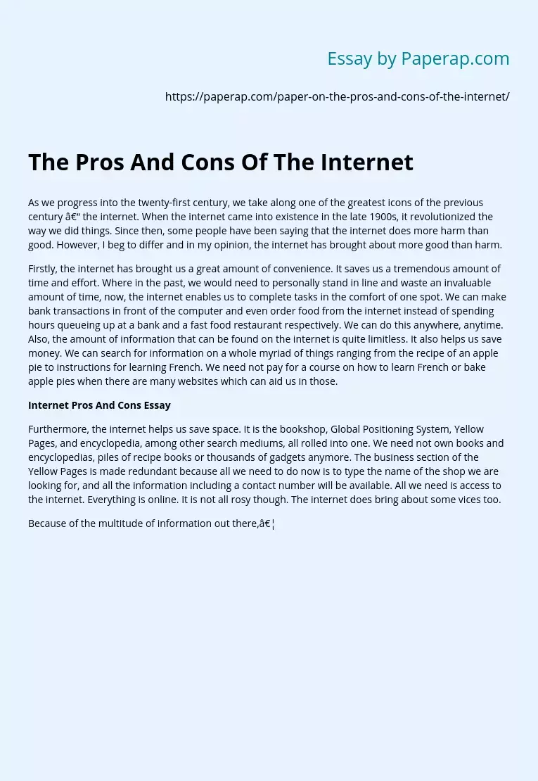 write an argumentative essay on pros and cons of internet