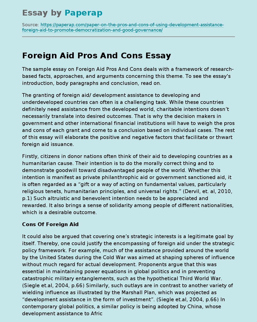 foreign aid essay example