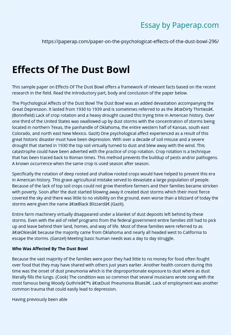 Effects Of The Dust Bowl