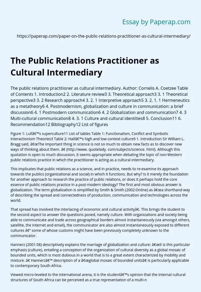 The Public Relations Practitioner as Cultural Intermediary