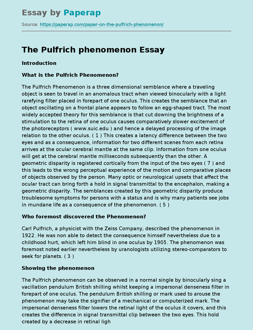 The Pulfrich phenomenon
