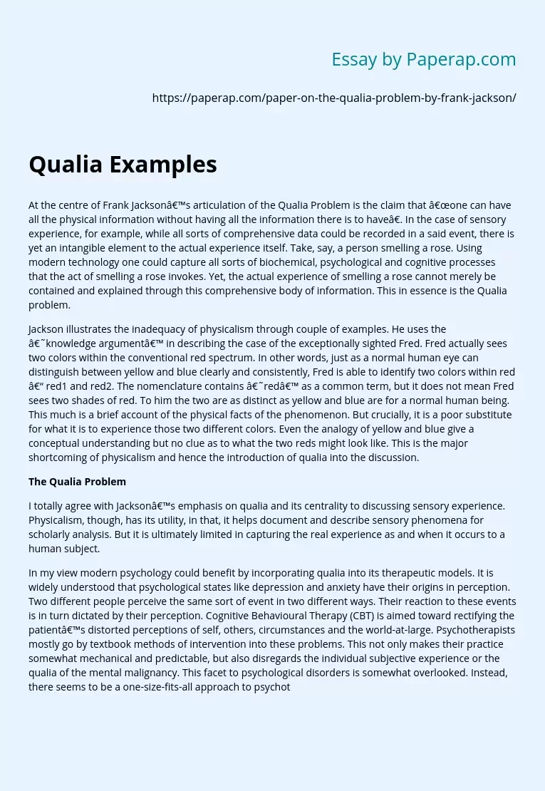 Qualia Examples