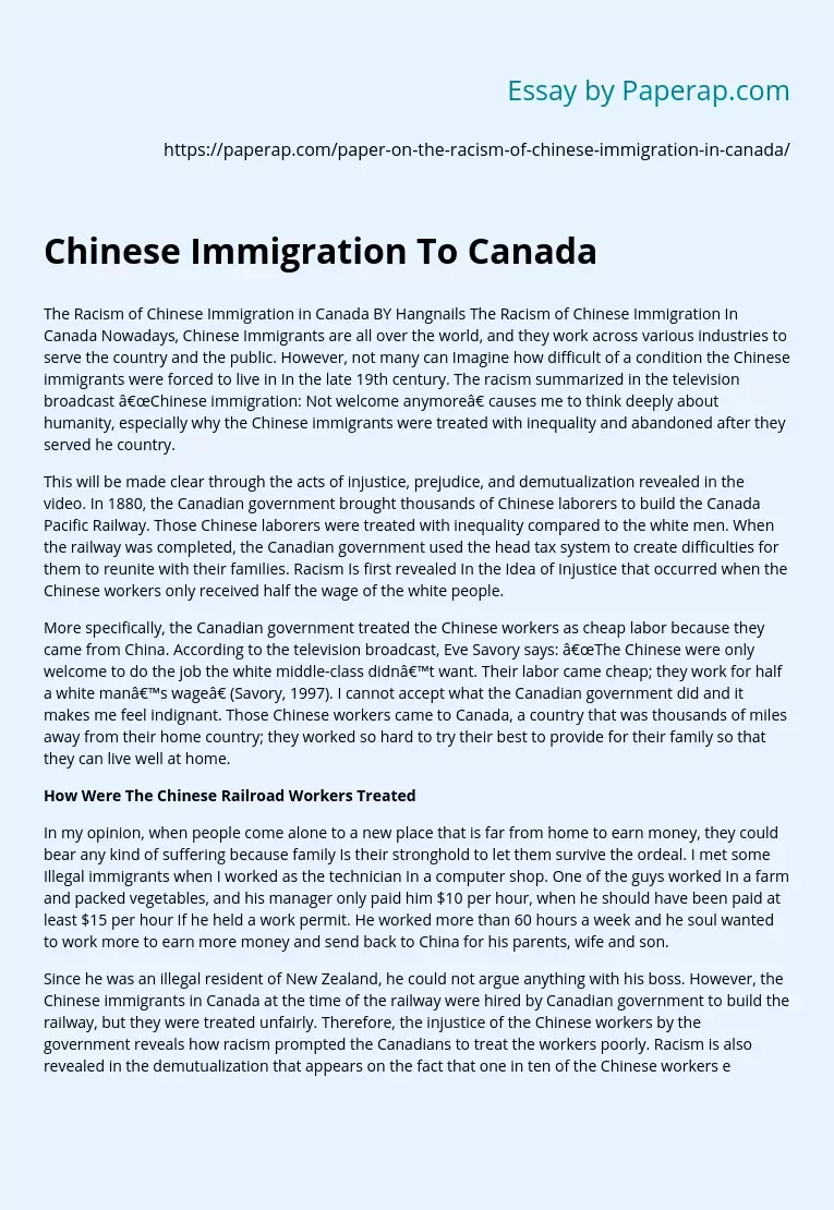 Chinese Immigration To Canada