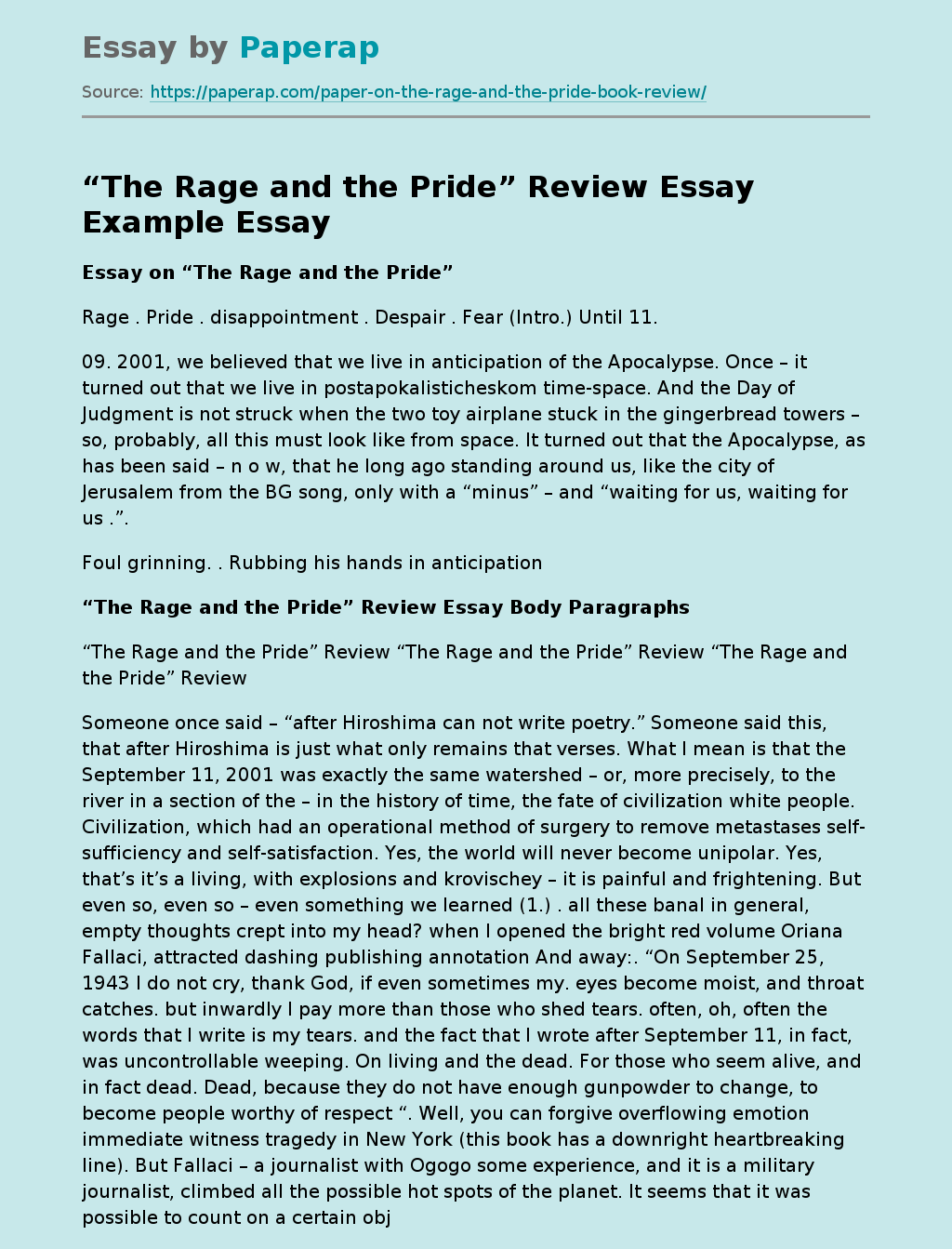 “The Rage and the Pride” Review Essay Example