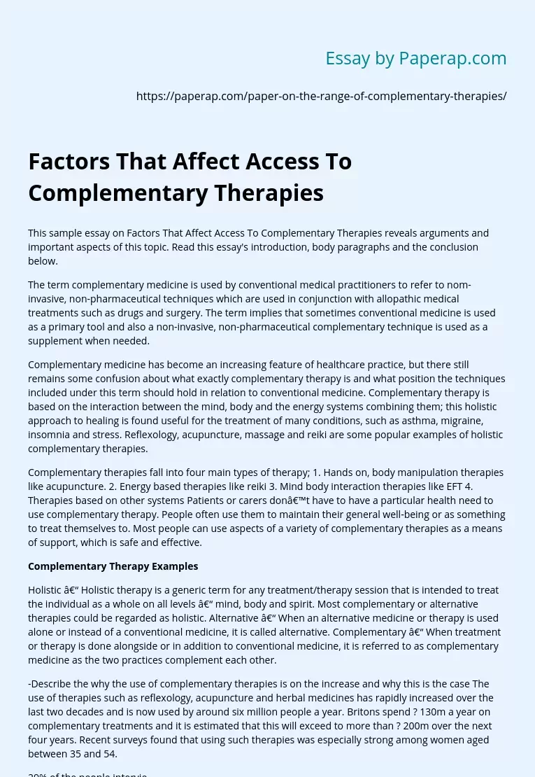 Factors That Affect Access To Complementary Therapies