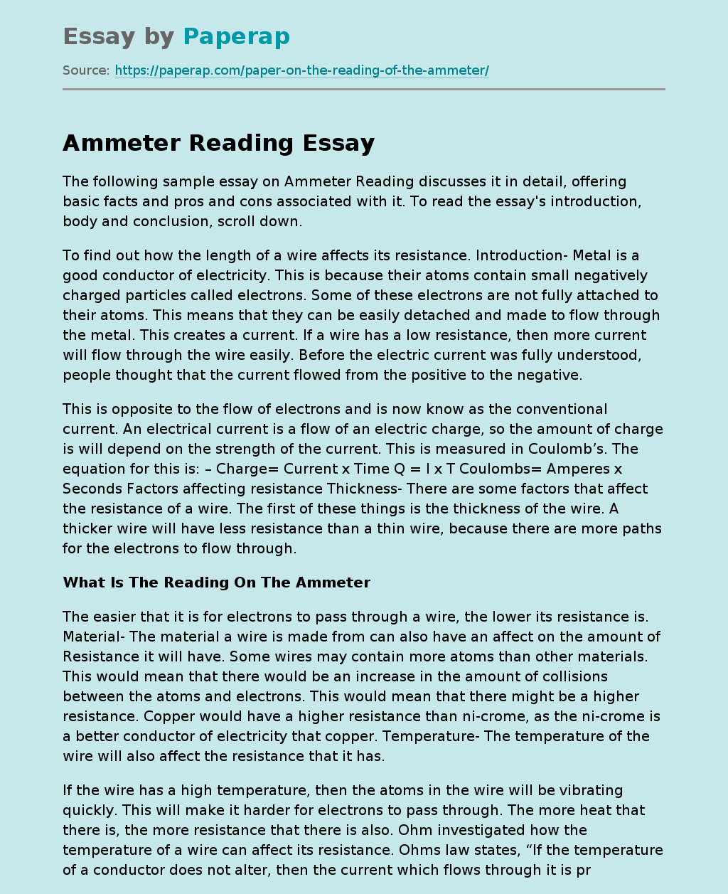 Ammeter Reading