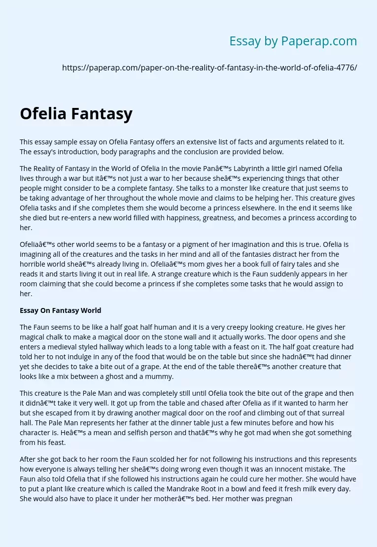 Exploring Ofelia's Fantasy World