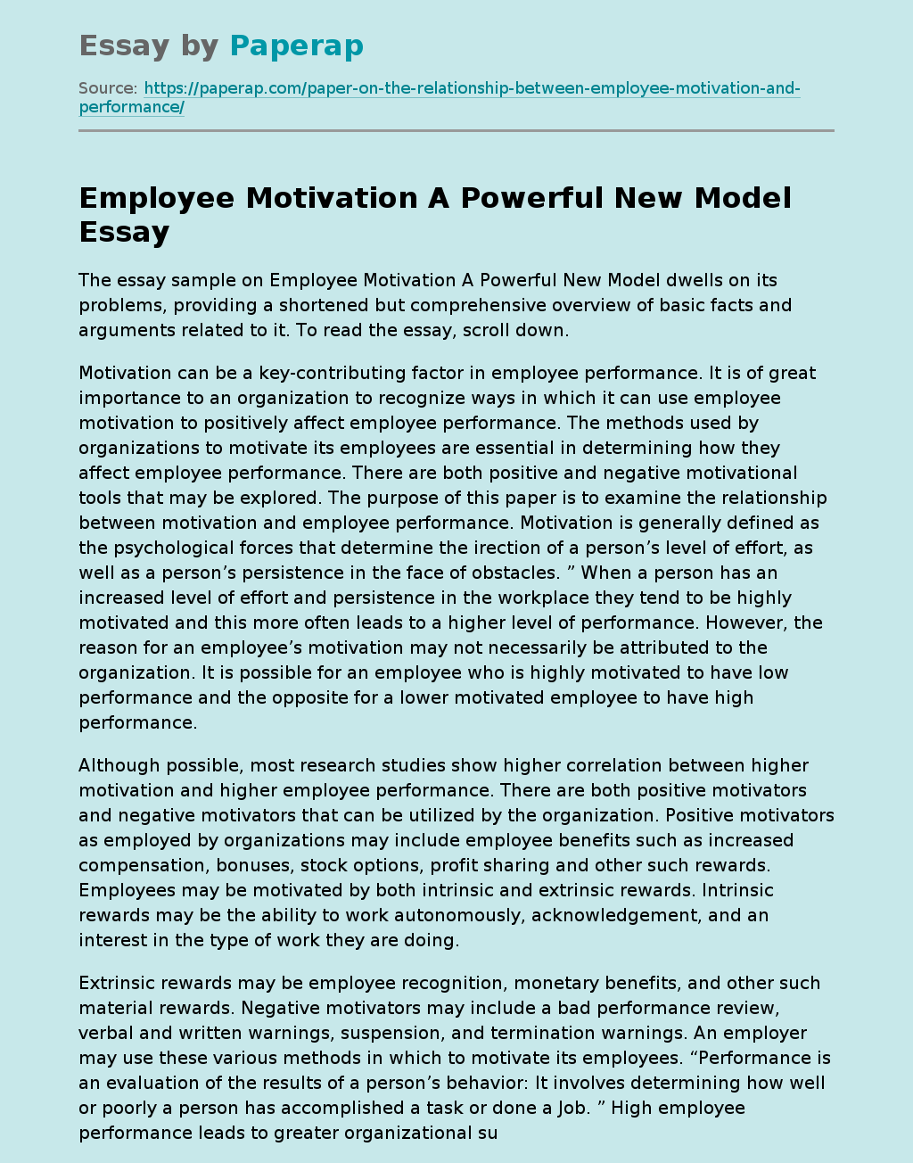 Employee Motivation A Powerful New Model