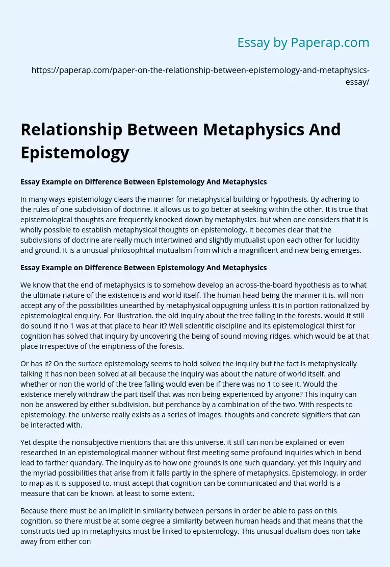 Relationship Between Metaphysics And Epistemology