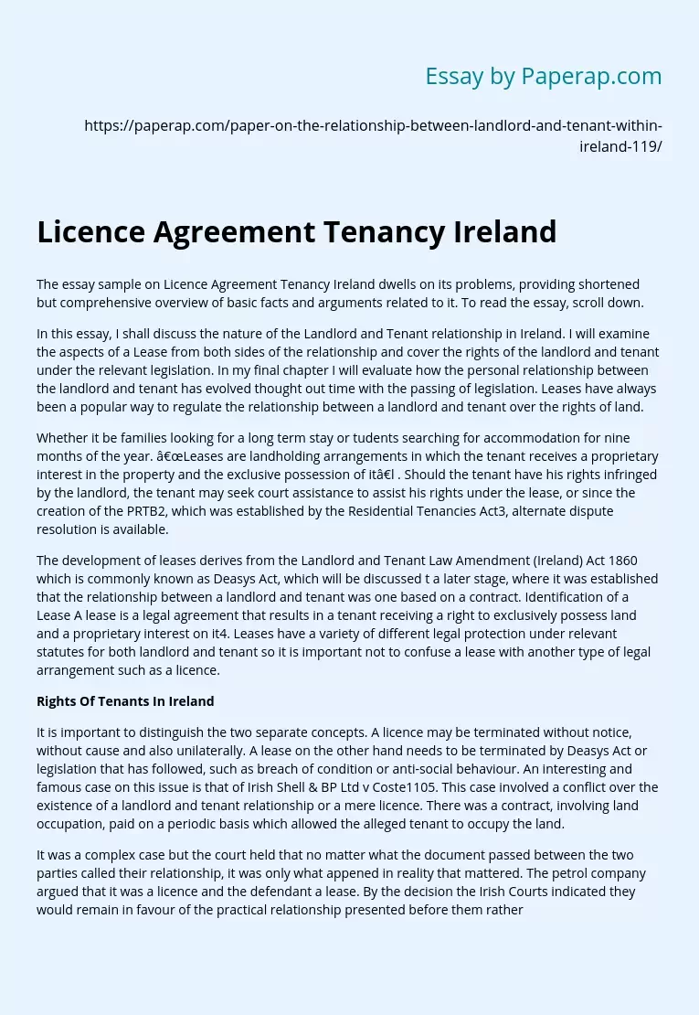 Licence Agreement Tenancy Ireland
