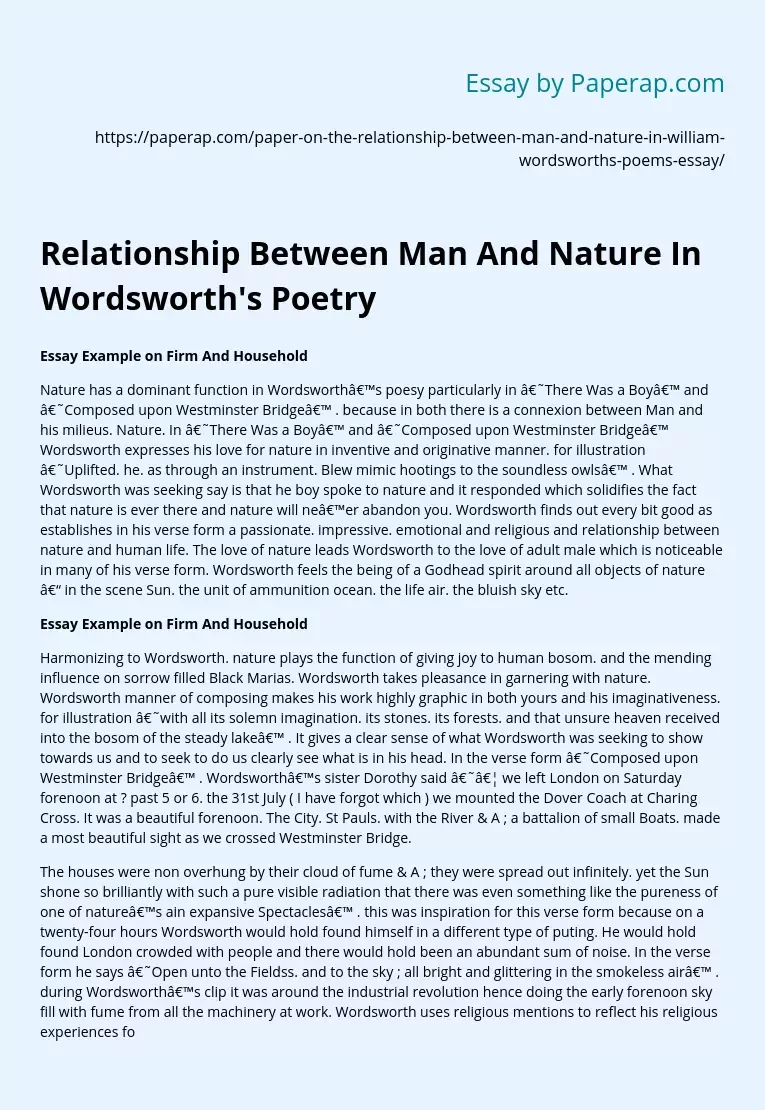 Relationship Between Man And Nature In Wordsworth's Poetry