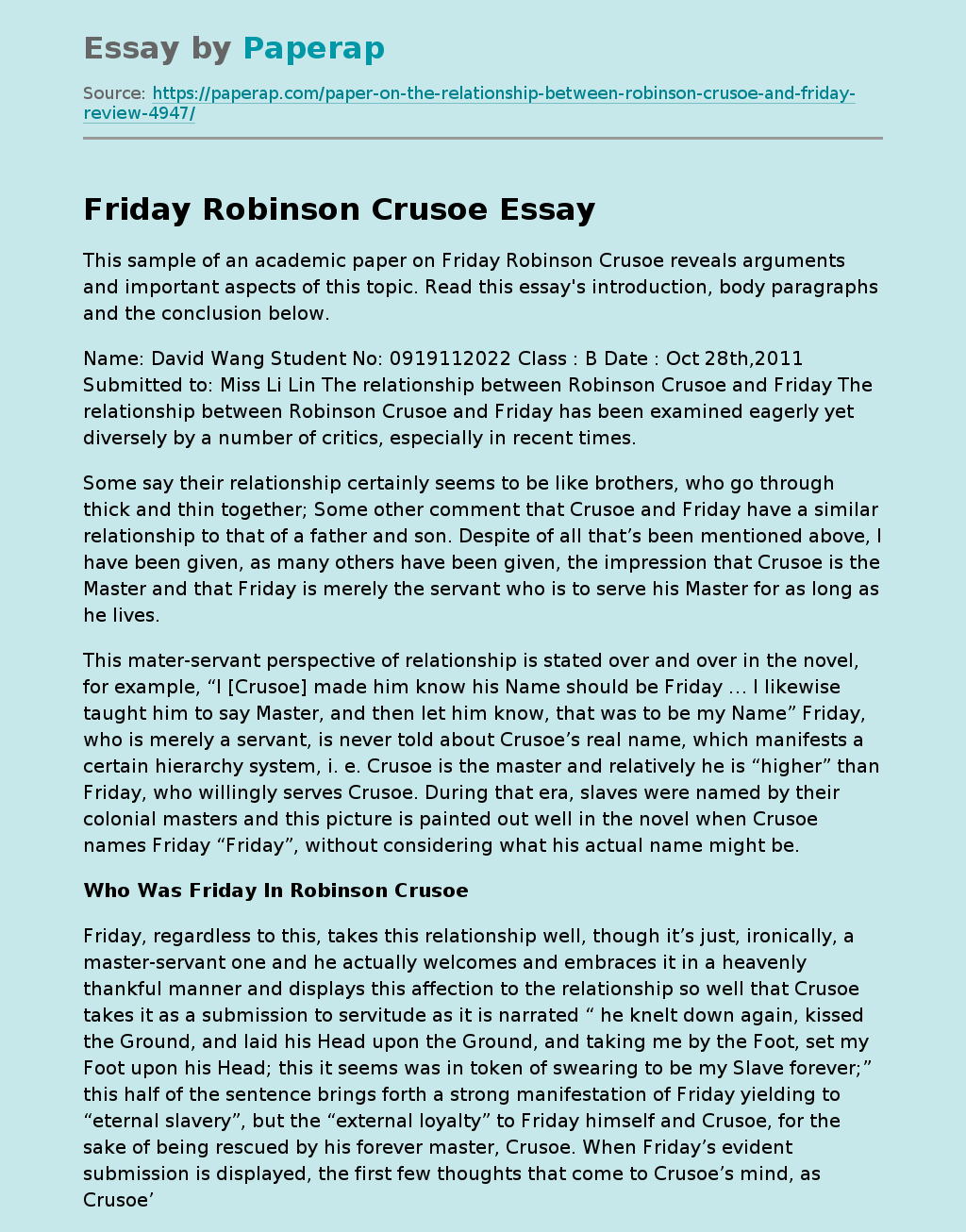 Friday Robinson Crusoe