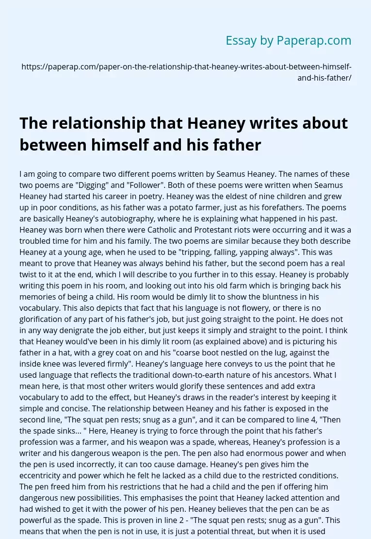 The relationship that Heaney writes about between himself and his father