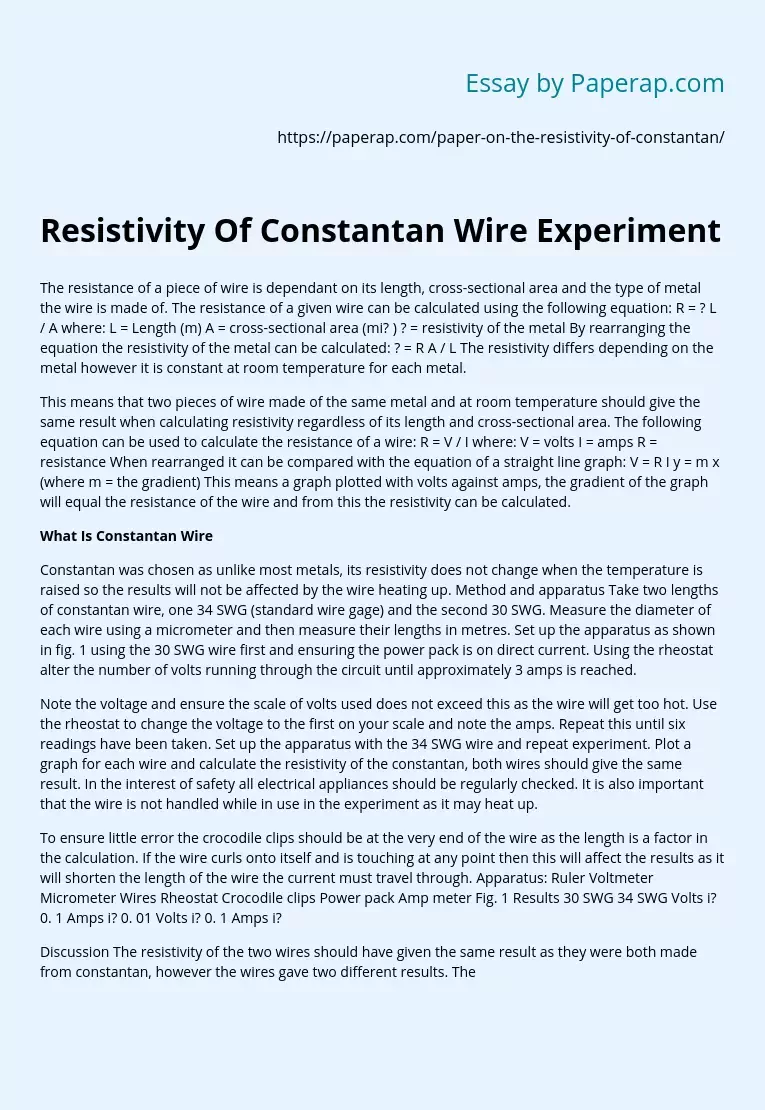 Resistivity Of Constantan Wire Experiment