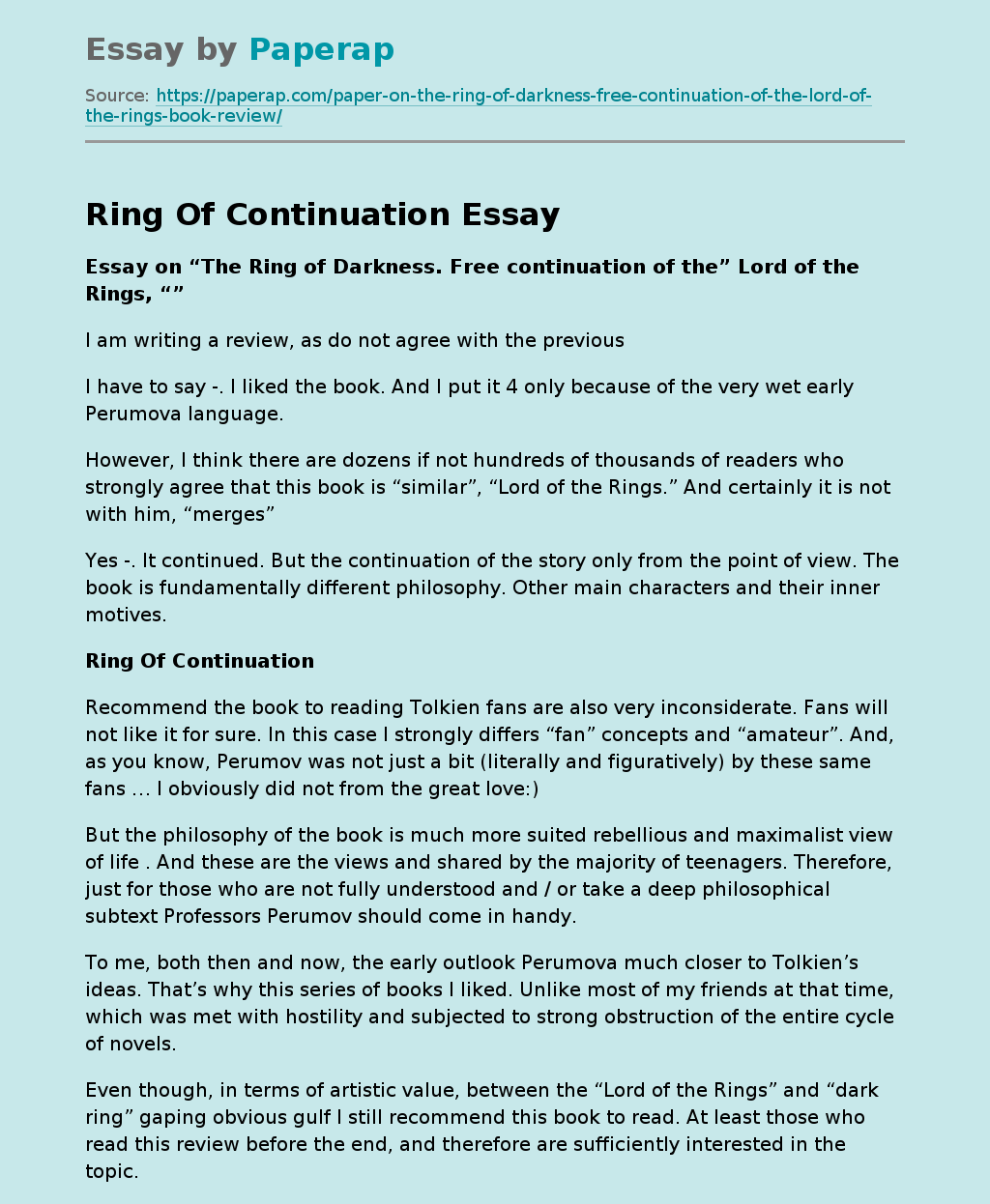 Ring Of Continuation