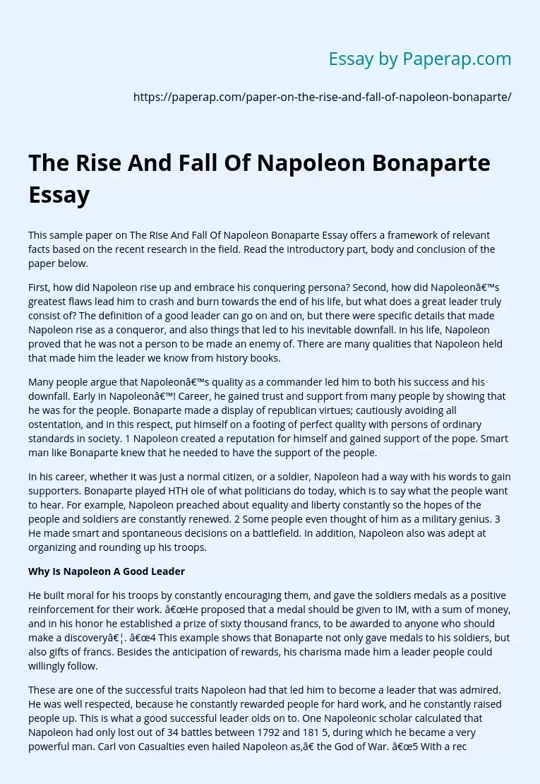 The Rise And Fall Of Napoleon Bonaparte Essay