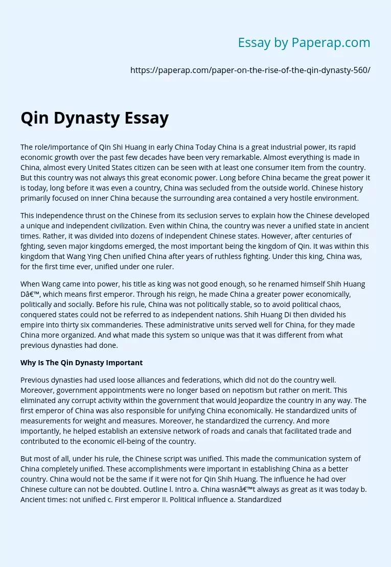Qin Dynasty Essay