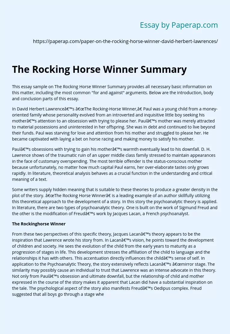 The Rocking Horse Winner Summary