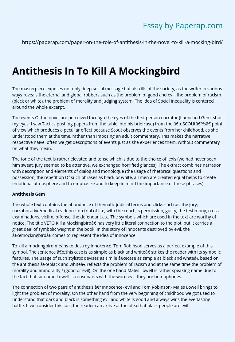 Antithesis In To Kill A Mockingbird