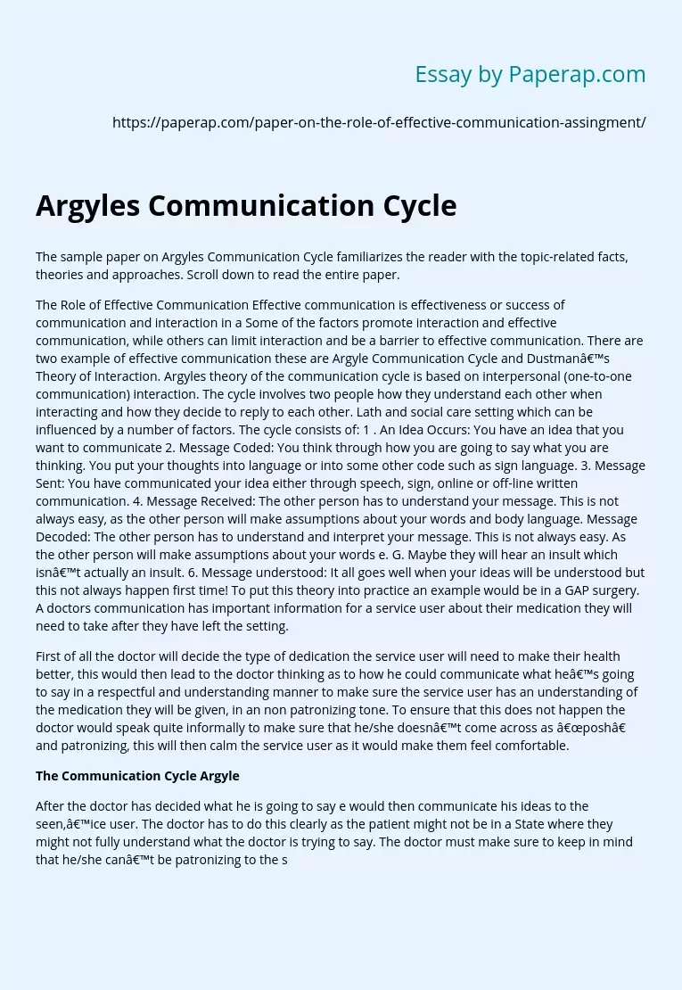 Argyles Communication Cycle