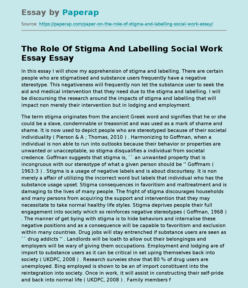 The Role Of Stigma And Labelling Social Work Essay