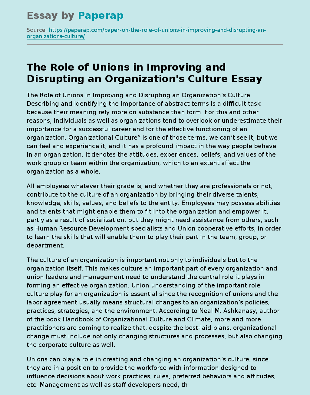The Role of Unions in Improving and Disrupting an Organization's Culture