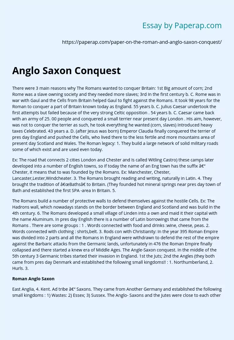 Anglo Saxon Conquest Roman