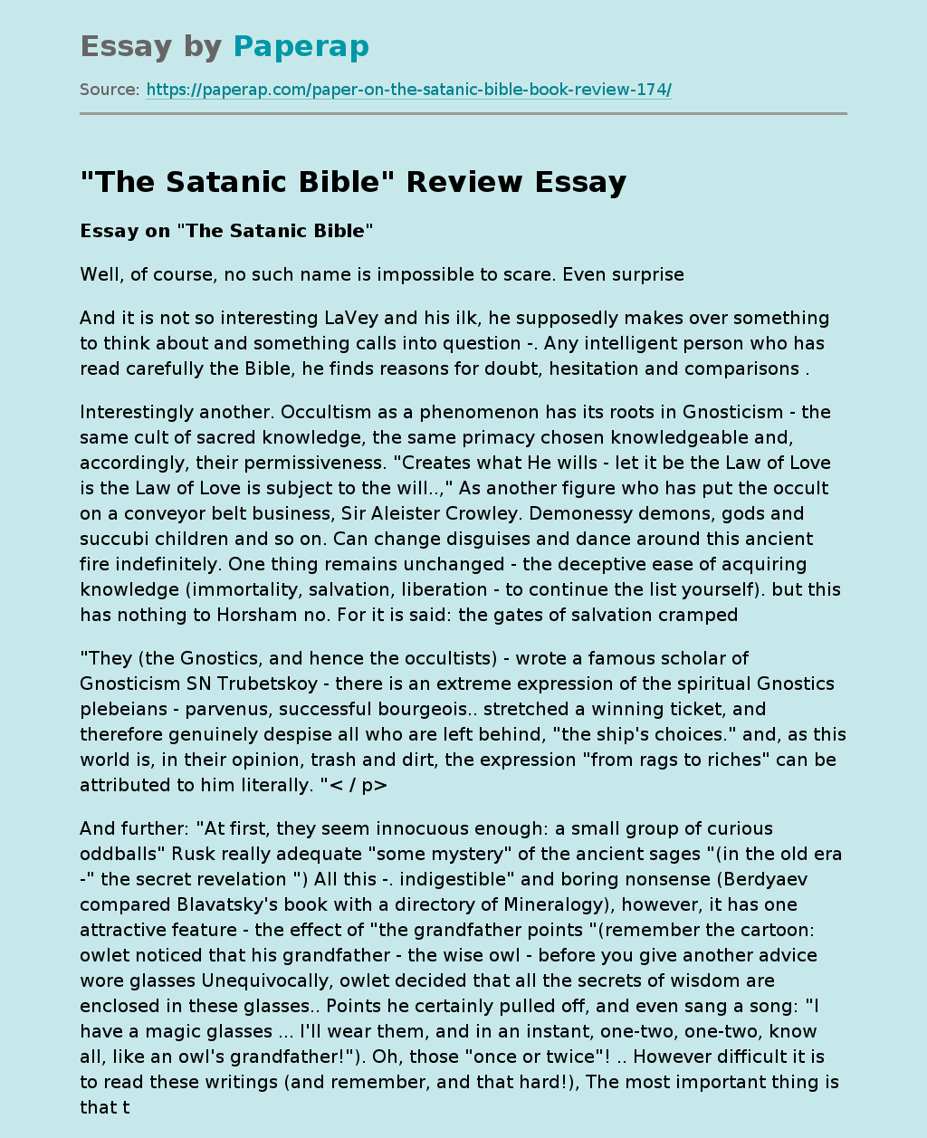 "The Satanic Bible" Review