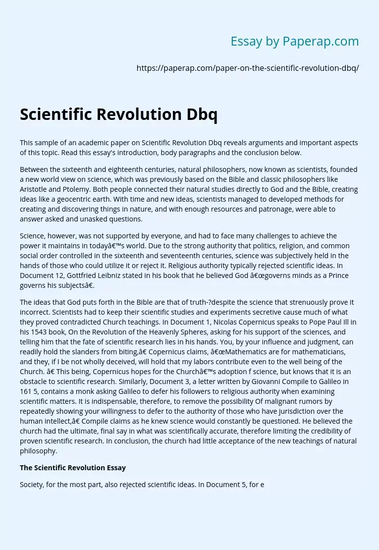 Scientific Revolution Dbq