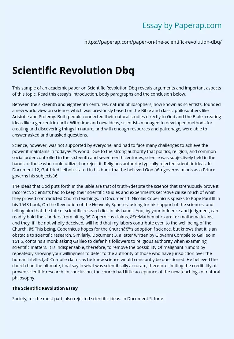 Scientific Revolution Dbq Free Essay Example