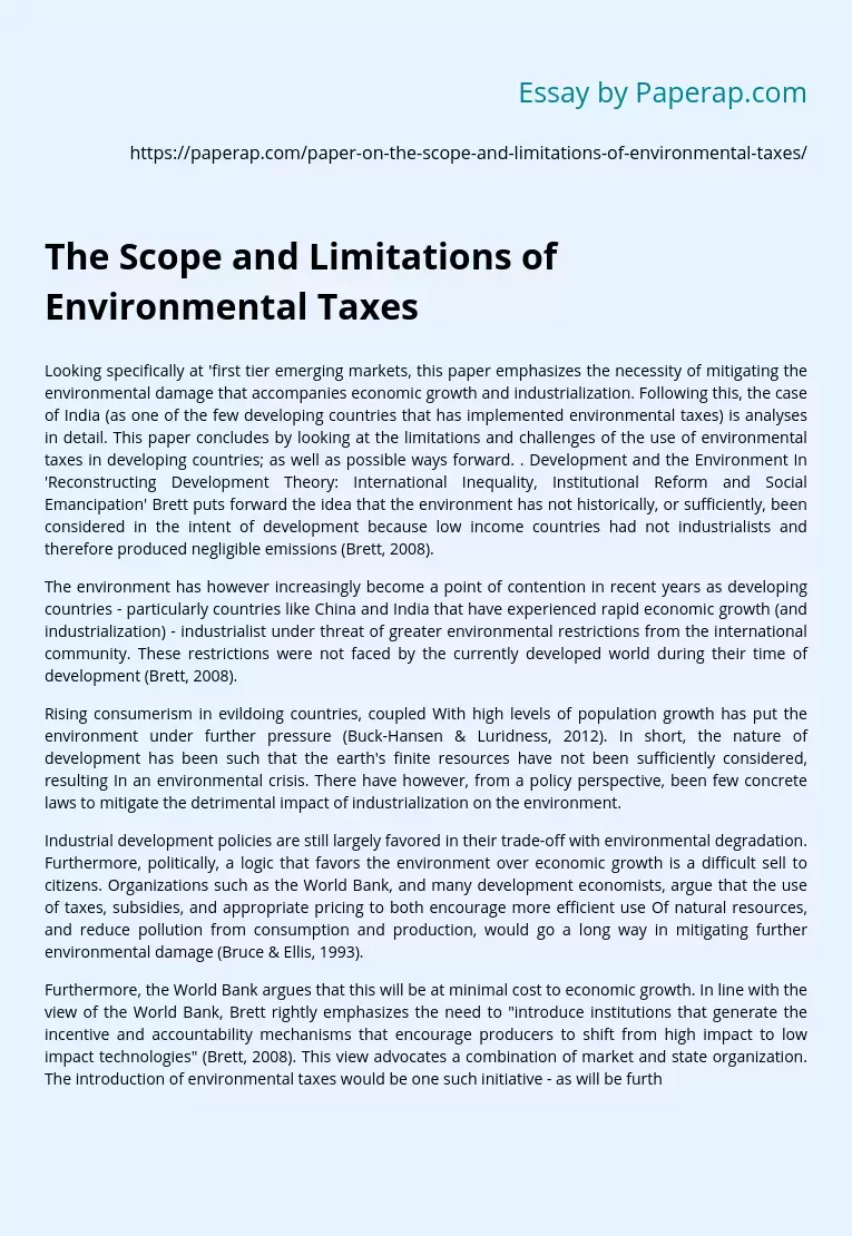 The Scope and Limitations of Environmental Taxes