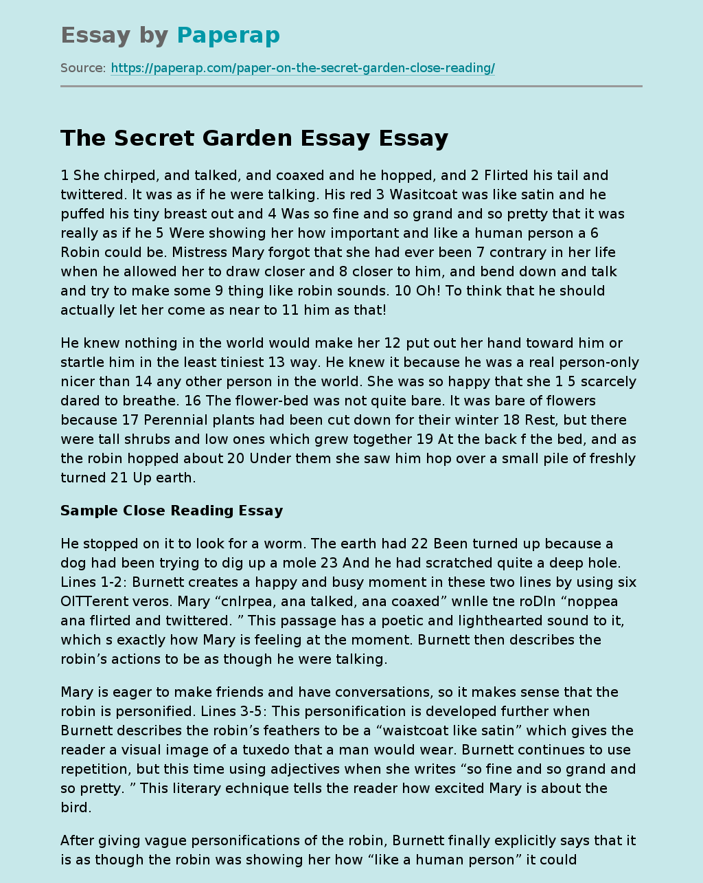 The Secret Garden Is a Novel by Frances Hodgson Burnett
