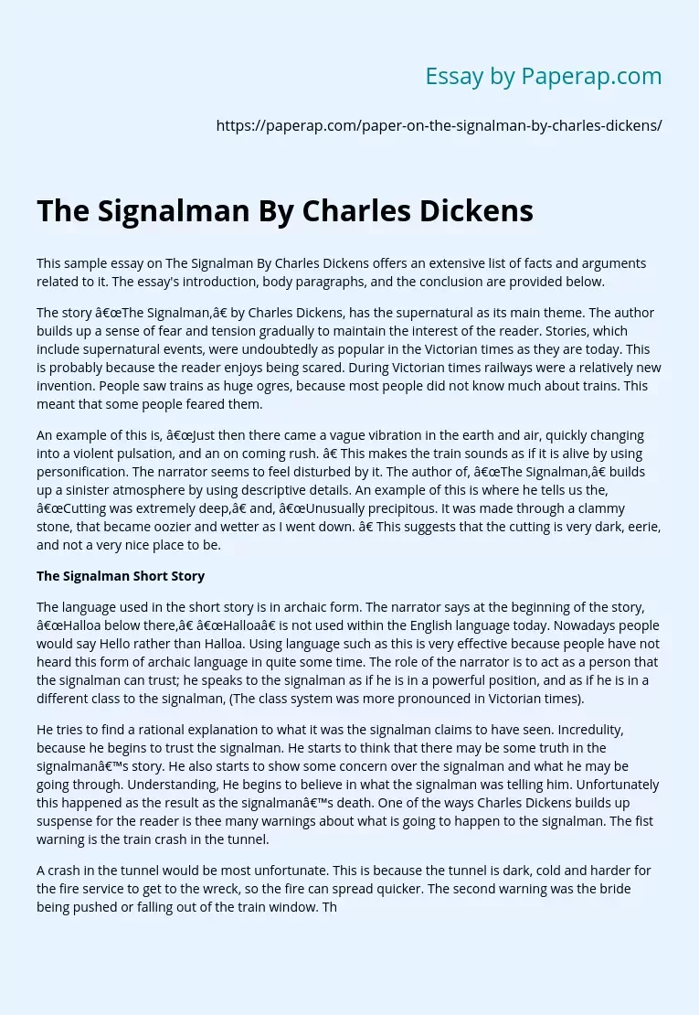 The supernatural story "The Signalman" by Charles Dickens